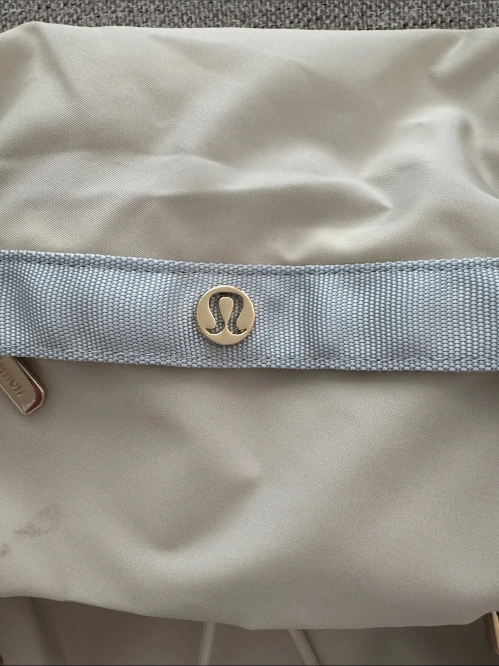 lululemon athletica Cream & Light Blue Backpack with Gold Hardware